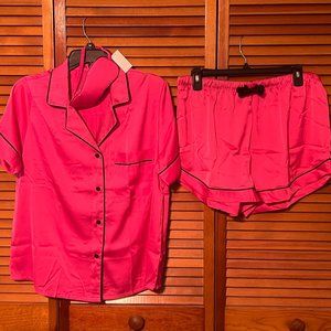 NWT Stars Above Hot Pink Women's 3pc Notch Collar and Shorts Pajama Set - Size M